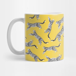 White Snow Leopard Pattern with Mustard Yellow Mug